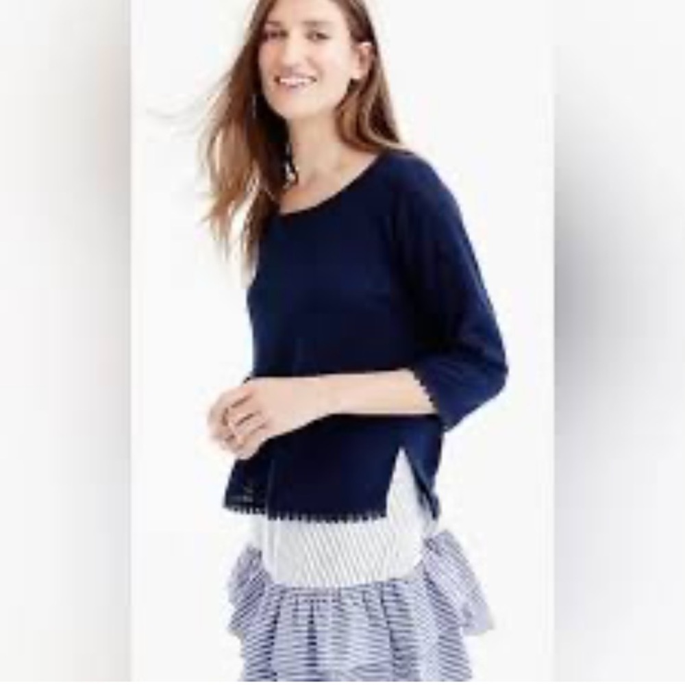 J. Crew Linen Sweater w/ pompom trim (EUC)